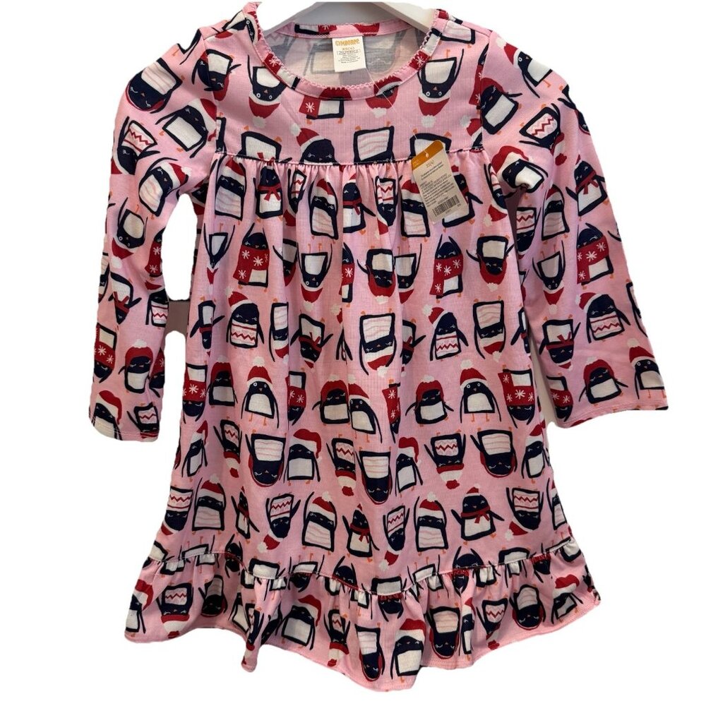 GYMBOREE Nightgown Size XS/4 Girls Pink Penguin Long Sleeve Pajama Night Gown
